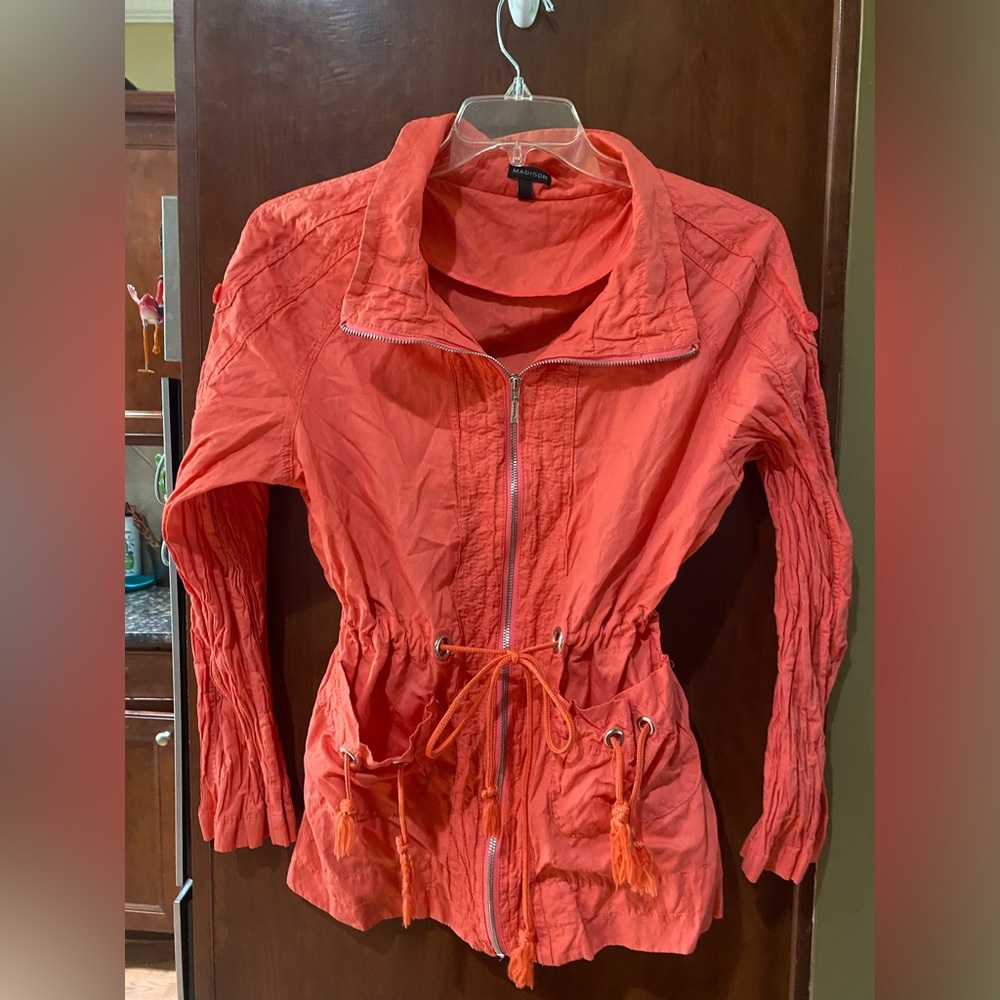 Madison Coral Drawstring Zip-Front Utility Jacket